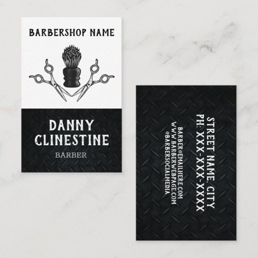 頑丈なトレンディーモダン理容師シザーズバーバーショップ 名刺 (正面/裏面)