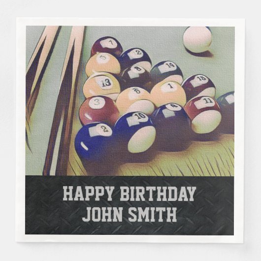 頑丈なビリヤード男性の誕生日ナプキンス (正面)