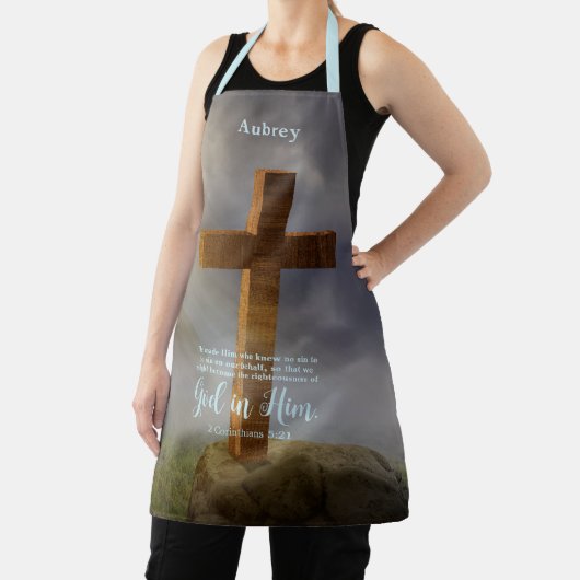頑丈な木造クロスバイブルパーソナライズされた詩 エプロン (インサイチュ)