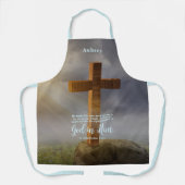 頑丈な木造クロスバイブルパーソナライズされた詩 エプロン (正面)