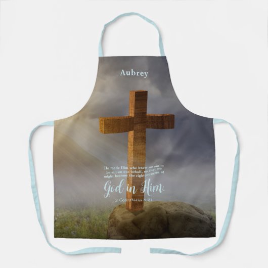 頑丈な木造クロスバイブルパーソナライズされた詩 エプロン (正面)