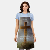 頑丈な木造クロスバイブルパーソナライズされた詩 エプロン (着用した状態)