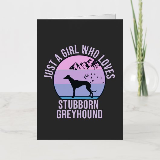 頑固なグレイハウンドの贈り物を愛する女の子 箔グリーティングカード (正面)