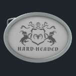 頑固なHeraldicラムのベルトの留め金 卵形バックル<br><div class="desc">手がつけられないヤギが支えるラムの盾が付いている紋章付き外衣。 また表現があります: 頑固。</div>