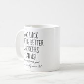 頑張って同僚の仕事離れおもしろいを見つける コーヒーマグカップ (正面左)