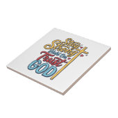 頑張れ 神を信じる キリスト教の十字架Tシャツデザイン タイル (側面)