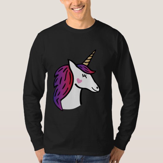 頬にハートが付いた可愛いユニコーン Tシャツ (正面)