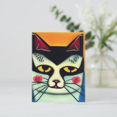 頬に花が咲く猫コラージュ ポストカード (スタンド正面)