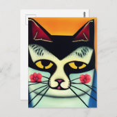頬に花が咲く猫コラージュ ポストカード (正面/裏面)