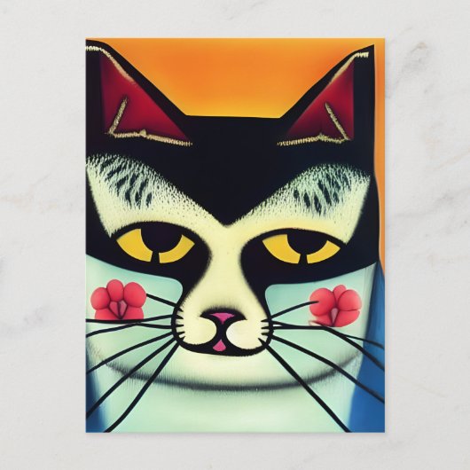 頬に花が咲く猫コラージュ ポストカード (正面)