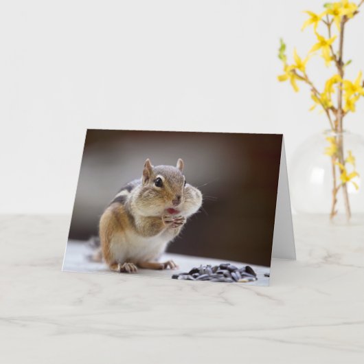 頬の完全な写真が付いているシマリス カード (黄色い花)