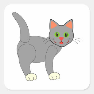 頬ひげで微笑む灰色の猫 スクエアシール