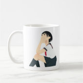 頬杖をついている日本の女の子 コーヒーマグカップ (左)