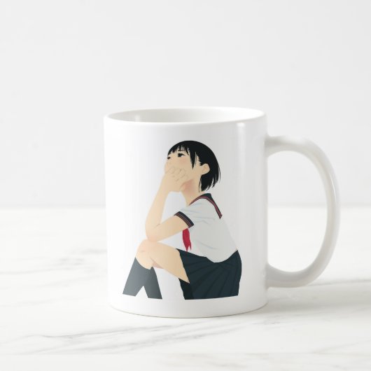 頬杖をついている日本の女の子 コーヒーマグカップ (右)
