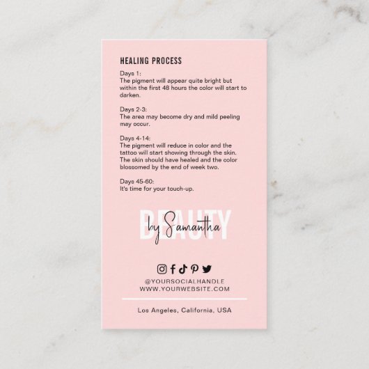 頬赤面アフターフェミニンケアピンクPMUアーティスト 名刺 (裏面)