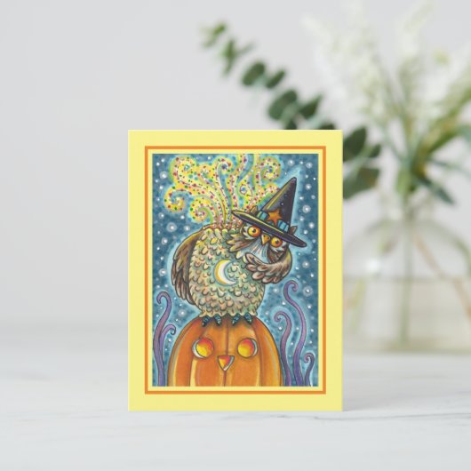 頭おもしろい無し馬乗りフクロウ眠い中空鳥 シーズンポストカード (スタンド正面)