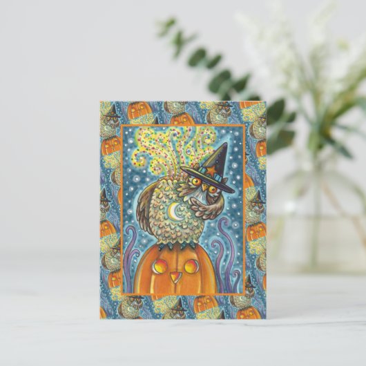 頭おもしろい無し馬乗りフクロウ眠い中空鳥 シーズンポストカード (スタンド正面)