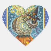 頭おもしろい無し馬乗りフクロウ眠い中空鳥 ハートシール (正面)