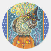 頭おもしろい無し馬乗りフクロウ眠い中空鳥 ラウンドシール (正面)