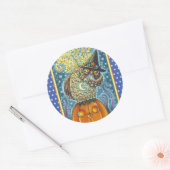 頭おもしろい無し馬乗りフクロウ眠い中空鳥 ラウンドシール (封筒)