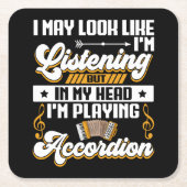 頭おもしろい聞の中で私はアコーディオン遊だ スクエアペーパーコースター (正面)