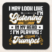 頭おもしろい聞の中で私はラッパ遊ーだ スクエアペーパーコースター (正面)