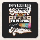 頭おもしろい聞中に私のキシロ遊ホン スクエアペーパーコースター (正面)