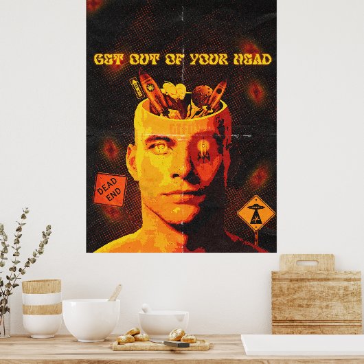 頭から離れる – シュールポップ・アートのアートポスター ポスター (キッチン)