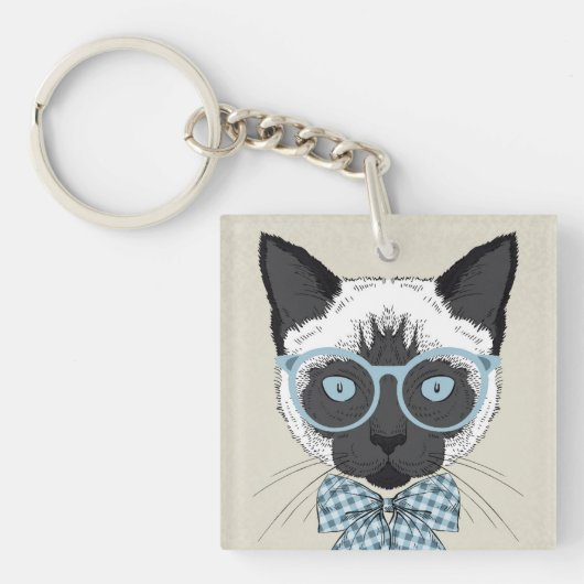 頭が切れるなシャム猫のファッション キーホルダー (正面)