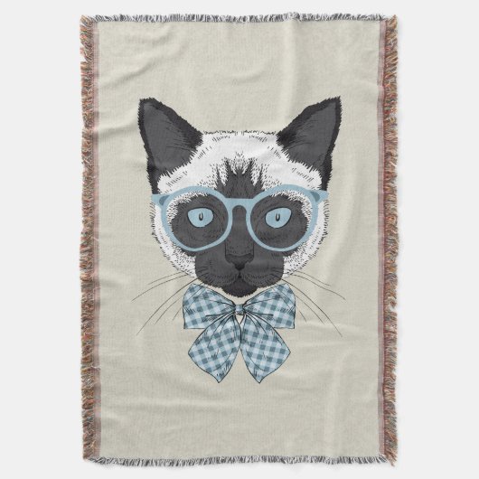 頭が切れるなシャム猫のファッション スローブランケット (正面縦)
