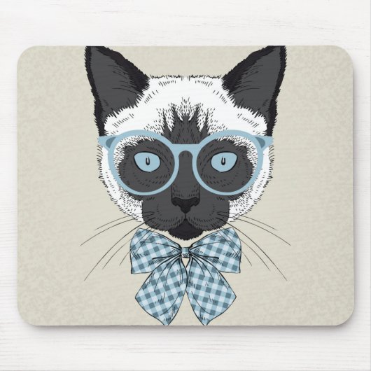 頭が切れるなシャム猫のファッション マウスパッド (正面)