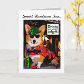 頭が切れるな三色のコーギーの父の日の挨拶状 カード (黄色い花)