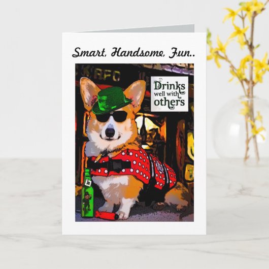 頭が切れるな三色のコーギーの父の日の挨拶状 カード (黄色い花)