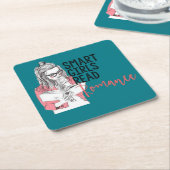 頭が切れるな女の子はロマンスのコースターを読みました スクエアペーパーコースター (アングル)