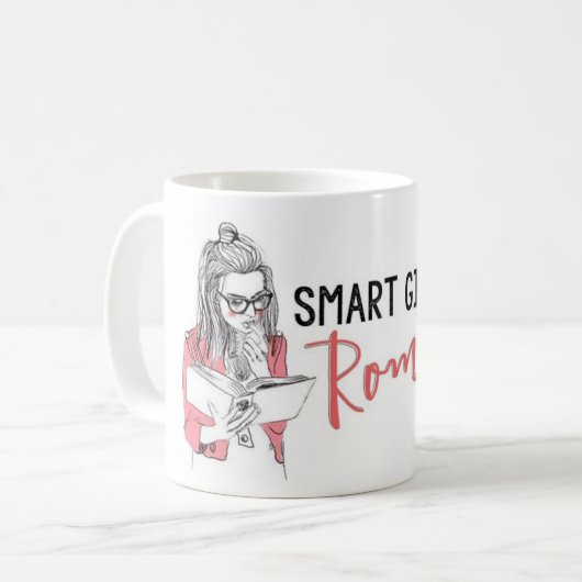 頭が切れるな女の子はロマンスのマグを読みました コーヒーマグカップ (正面左)