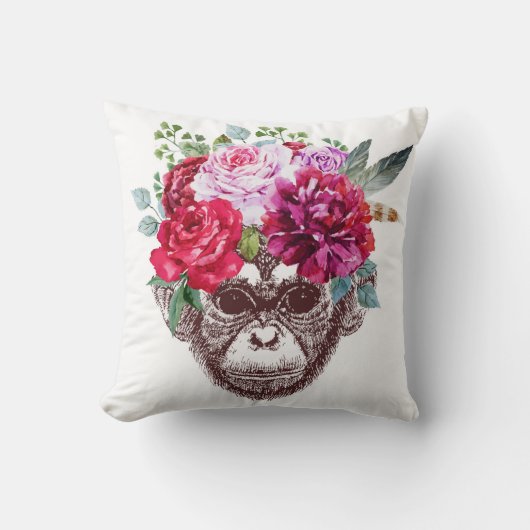 頭が切れるな猿の枕(白い) クッション (正面)