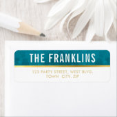 頭が切れるはっきりしたミニマルシンプル金ゴールドティール（緑がかった色）青 ラベル (インサイチュ)