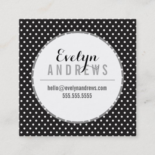 頭が切れるシンプルSPOTミニ水玉模様白黒 スクエア名刺 (正面)