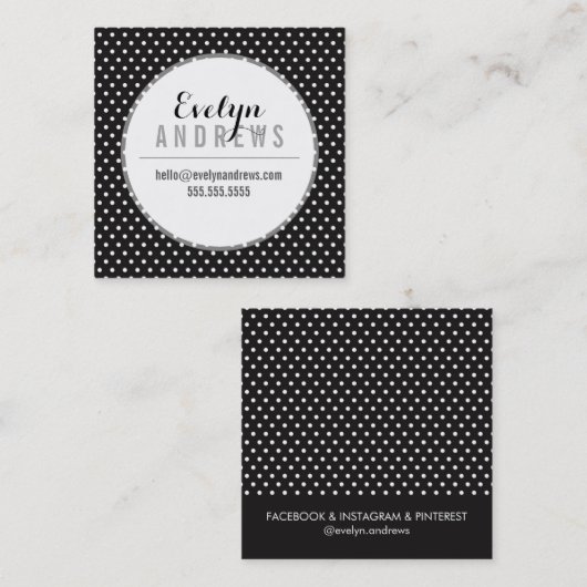 頭が切れるシンプルSPOTミニ水玉模様白黒 スクエア名刺 (正面/裏面)