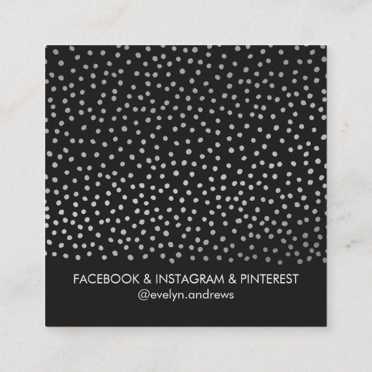頭が切れるシンプルSPOTミニ水玉模様銀ブラック スクエア名刺 (裏面)