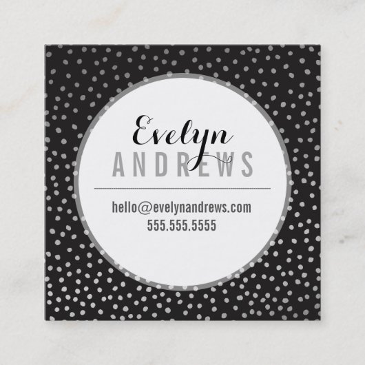 頭が切れるシンプルSPOTミニ水玉模様銀ブラック スクエア名刺 (正面)