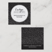 頭が切れるシンプルSPOTミニ水玉模様銀ブラック スクエア名刺 (正面/裏面)