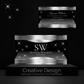 頭が切れるブラック銀きらめく縁どとモノグラム 名刺