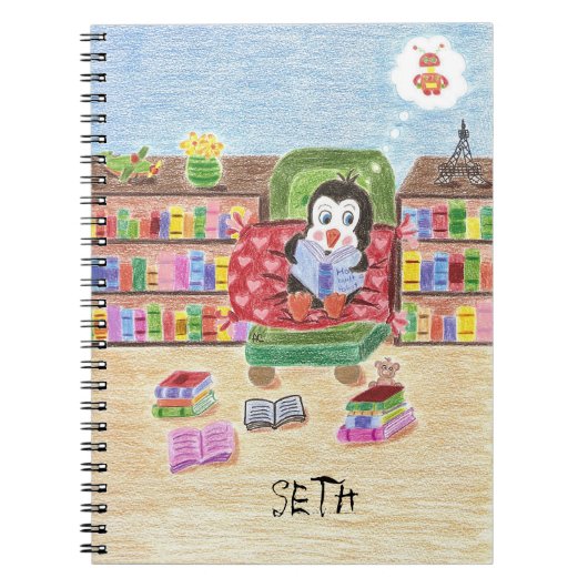 頭が切れる読ペンギンパーソナライズされたキッズノート ノートブック (正面)