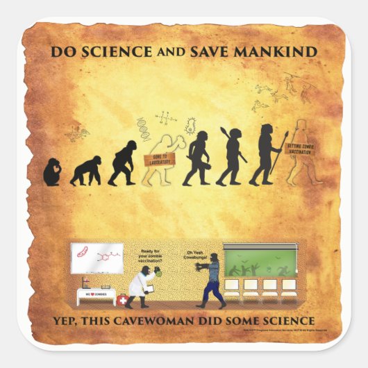 頭が切れるCavewoman: Do Science 救 Humans Stickers スクエアシール (正面)
