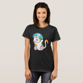 頭にどんぶりをのせたかわいい猫 食べ物 ネコ Tシャツ (正面フル)