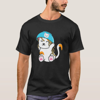 頭にどんぶりを乗せたかわいい猫 食べ物 ネコ Tシャツ