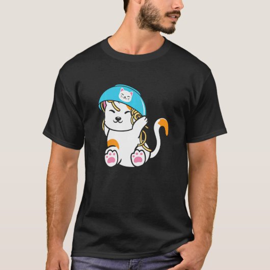 頭にどんぶりを乗せたかわいい猫 食べ物 ネコ Tシャツ (正面)