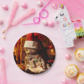 頭にストッキングを付けた猫 ペーパープレート (パーティー)