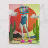 頭にテレビが付いた水着の超現実的な女性 ポストカード (正面)